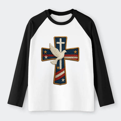 Dove and Cross  - Raglan Long Sleeve T-Shirt - Black