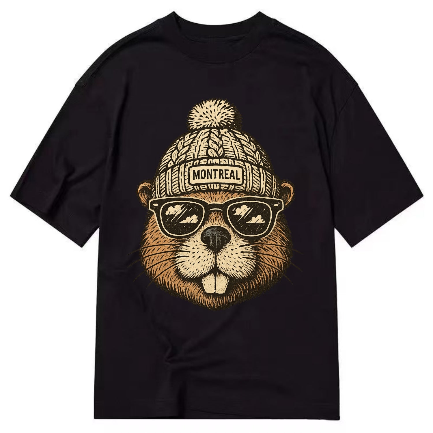 Montreal Beaver wearing Montreal beanie - Classic T-shirt - Black