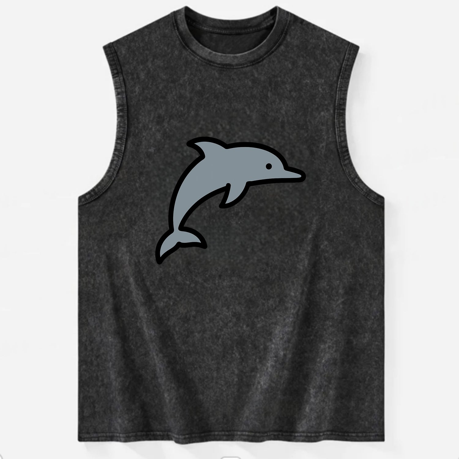Bottlenose Dolphin - Gray jumping pose flat side profile - Vintage Washed Tank - Black