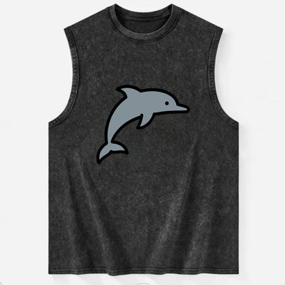 Bottlenose Dolphin - Gray jumping pose flat side profile - Vintage Washed Tank - Black