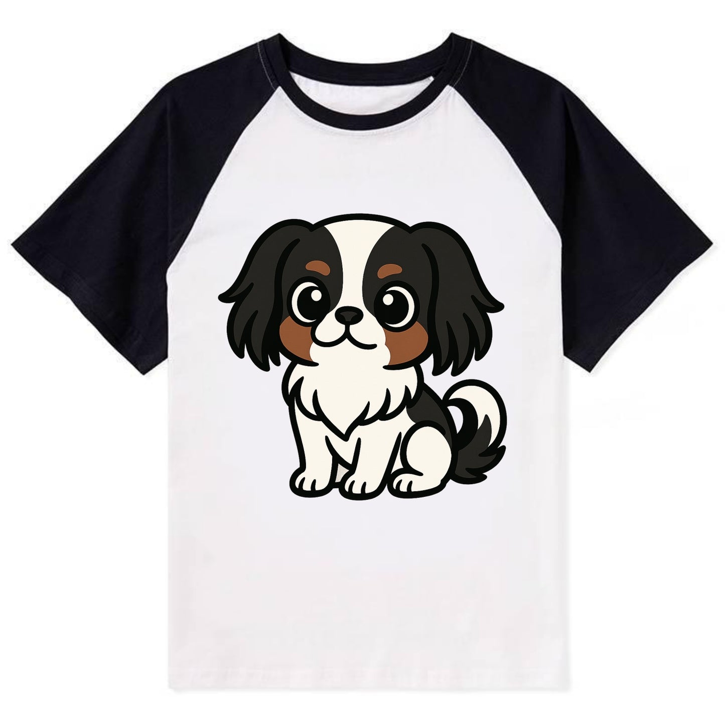 Japanese Chin - Black and white sitting pose - Contrast Raglan T-shirt - Black