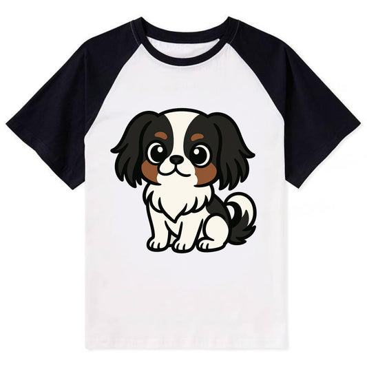 Japanese Chin - Black and white sitting pose - Contrast Raglan T-shirt - Black
