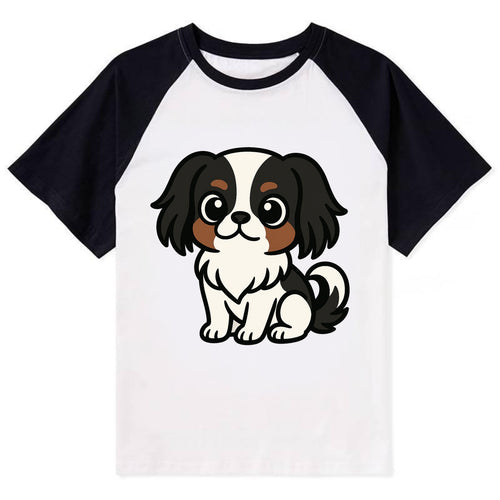 Japanese Chin - Black and white sitting pose - Contrast Raglan T-shirt