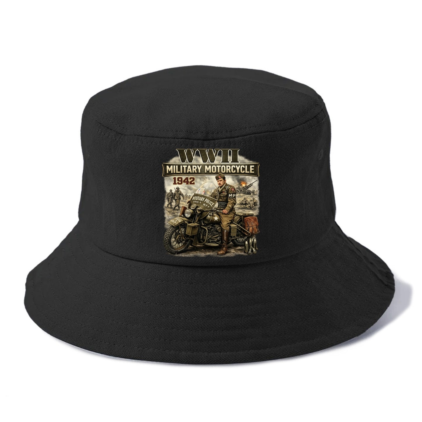 Wwii Military Motorcycle 1942 - Bucket Hat - Black
