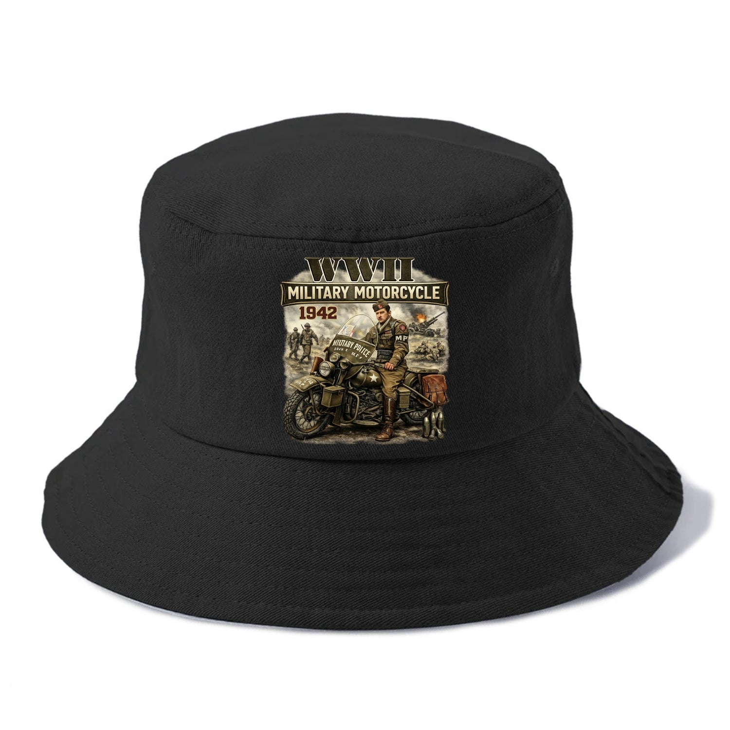 Wwii Military Motorcycle 1942 - Bucket Hat - Black