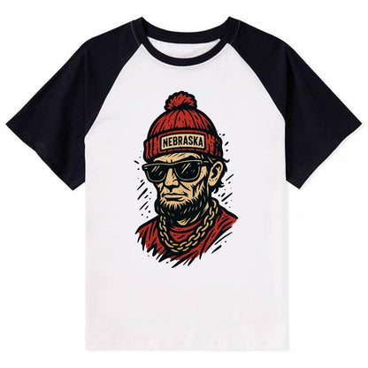 Lincoln Cornhusker wearing Nebraska bean - Contrast Raglan T-shirt - Black