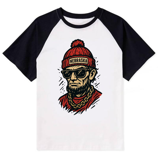 Lincoln Cornhusker wearing Nebraska bean - Contrast Raglan T-shirt - Black