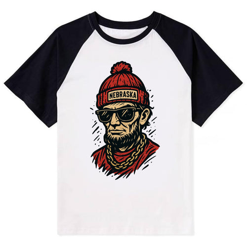 Lincoln Cornhusker wearing Nebraska bean - Contrast Raglan T-shirt