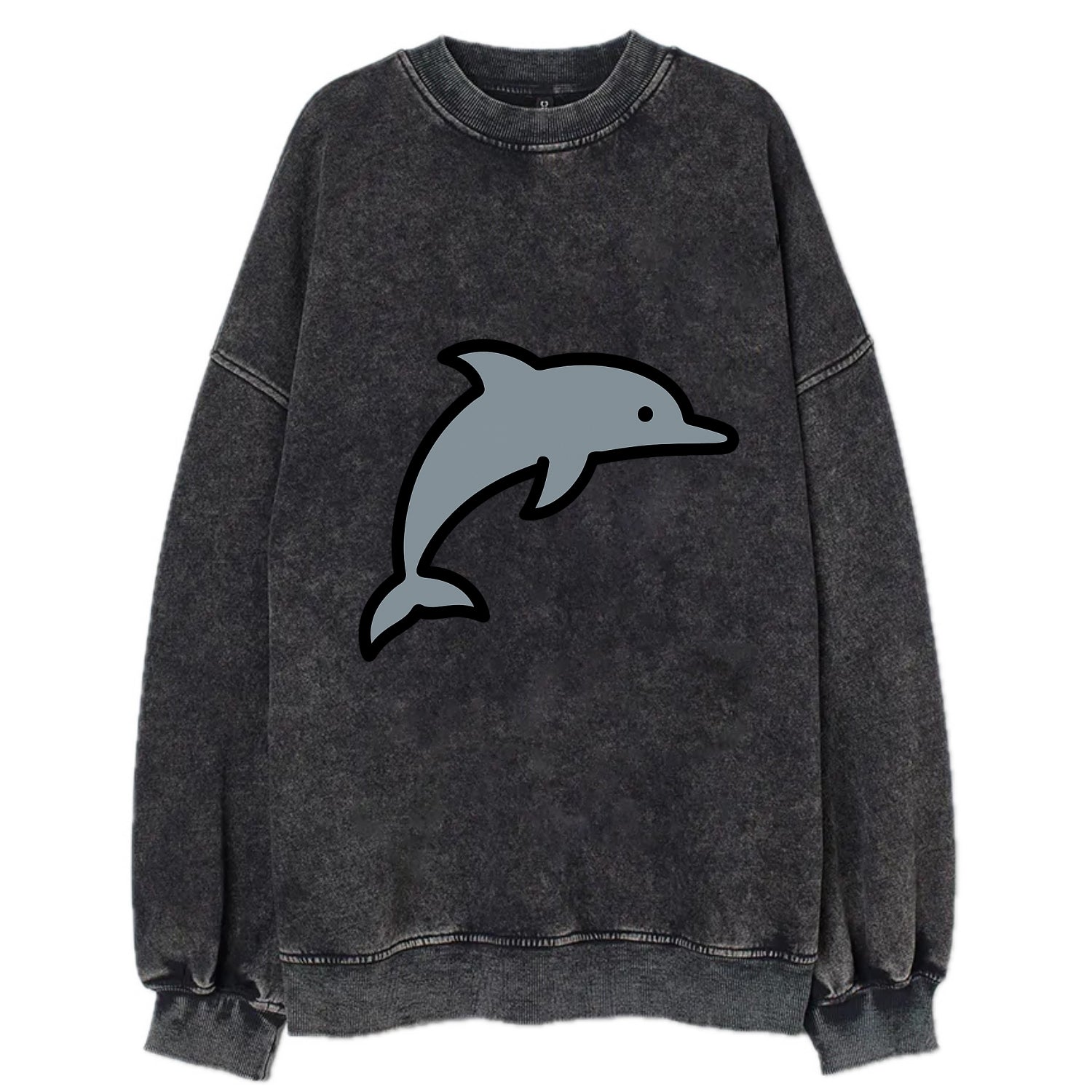 Bottlenose Dolphin - Gray jumping pose flat side profile - Vintage Sweatshirt - Black