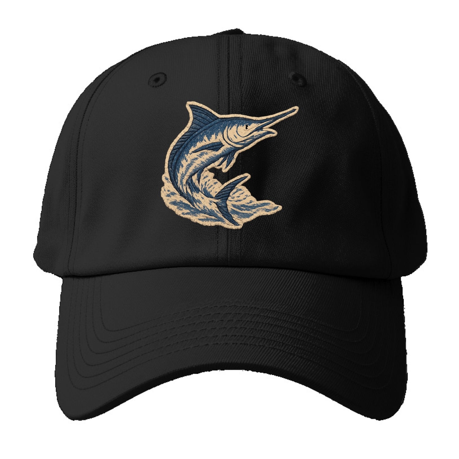 SWORDFISH MARLIN - leaping marlin in blue and silver , sport fishing - Baseball Cap - Black