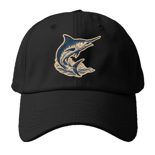 SWORDFISH MARLIN - leaping marlin in blue and silver , sport fishing - Baseball Cap - Black
