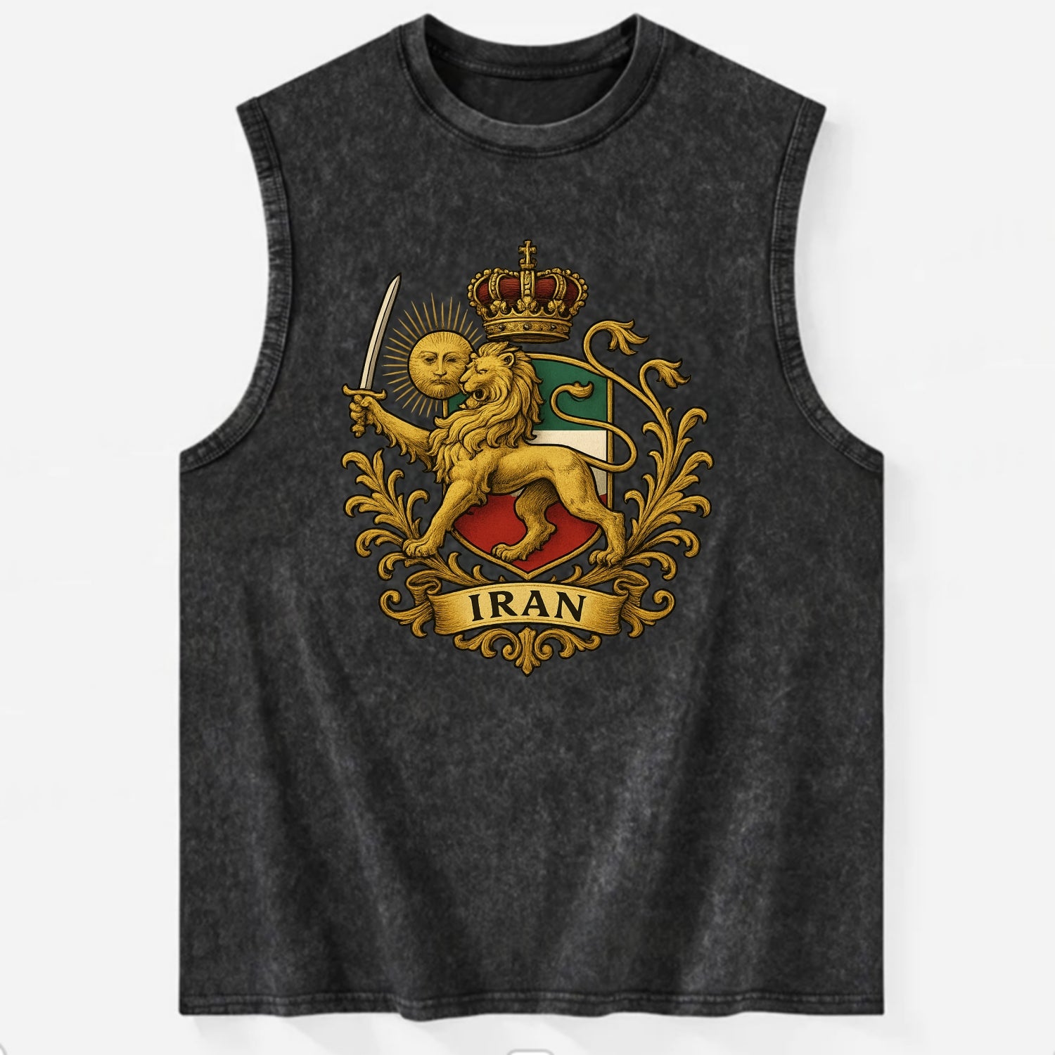 Royal Iran Coat Of Arms - Vintage Washed Tank - Black