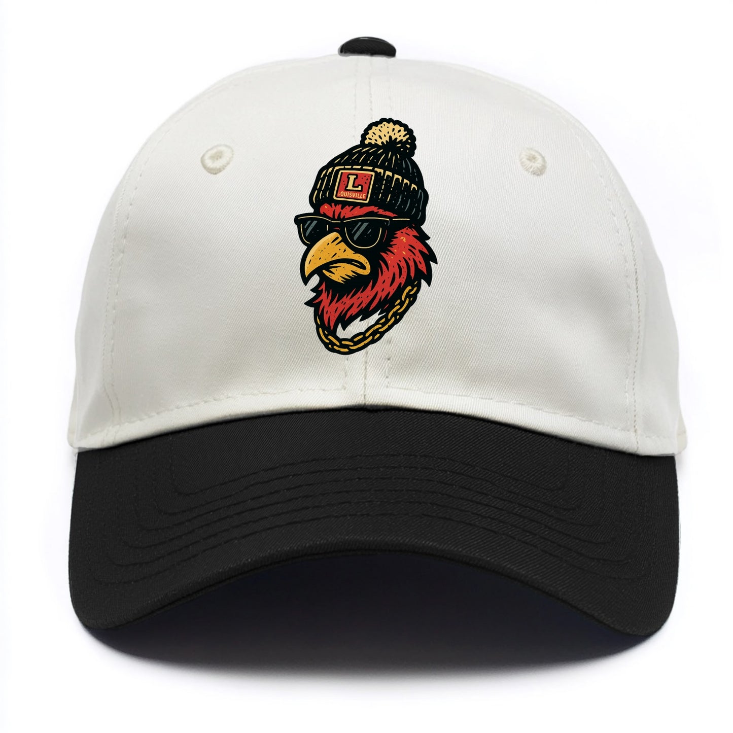Louisville Cardinal wearing Louisville beanie with L patch - Two Tone Cap - Black