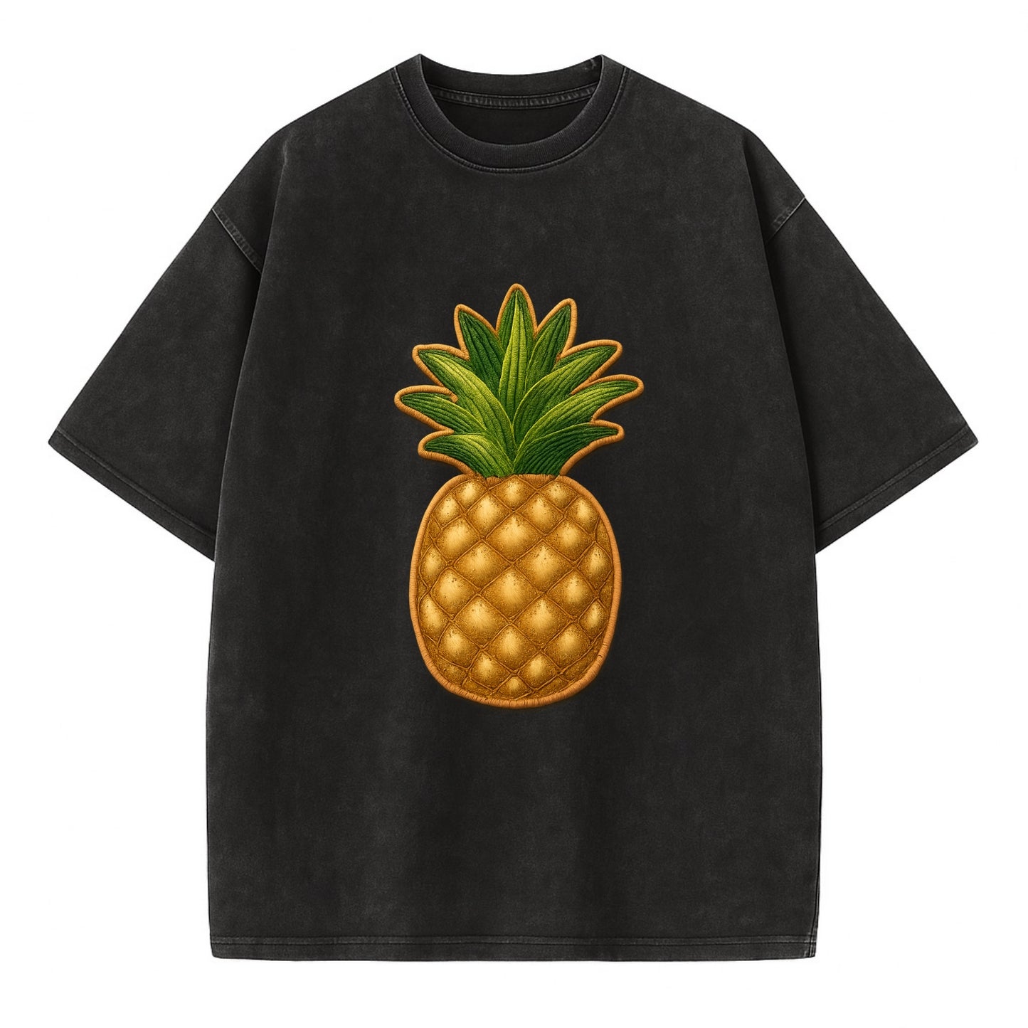 PINEAPPLE CROWN - tropical fruit in yellow and green , hospitality - Vintage T-shirt - Black