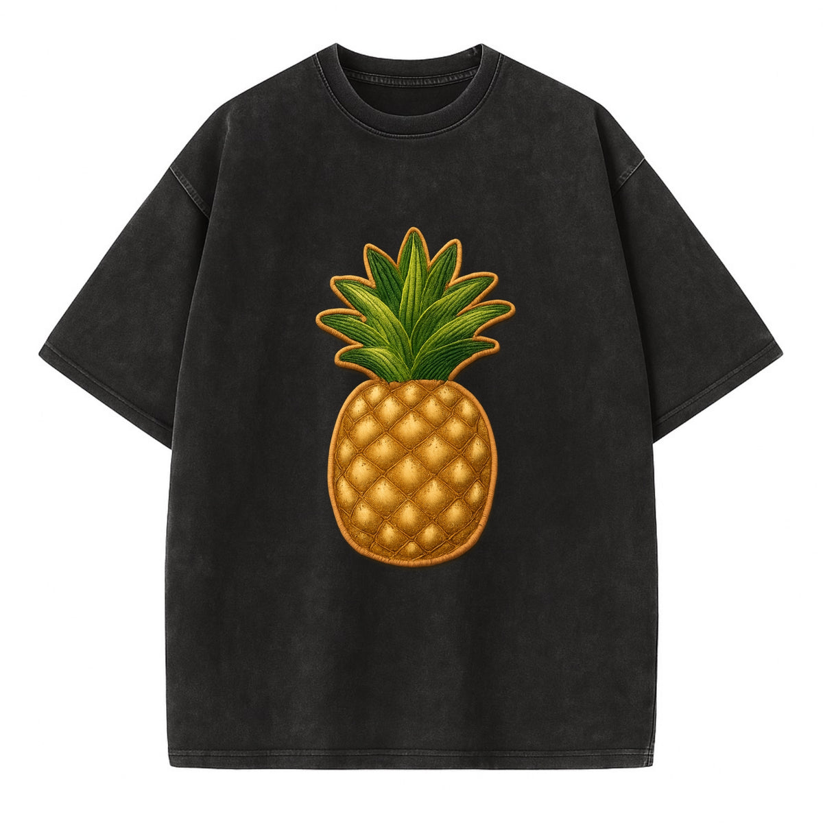 PINEAPPLE CROWN - tropical fruit in yellow and green , hospitality - Vintage T-shirt - Black