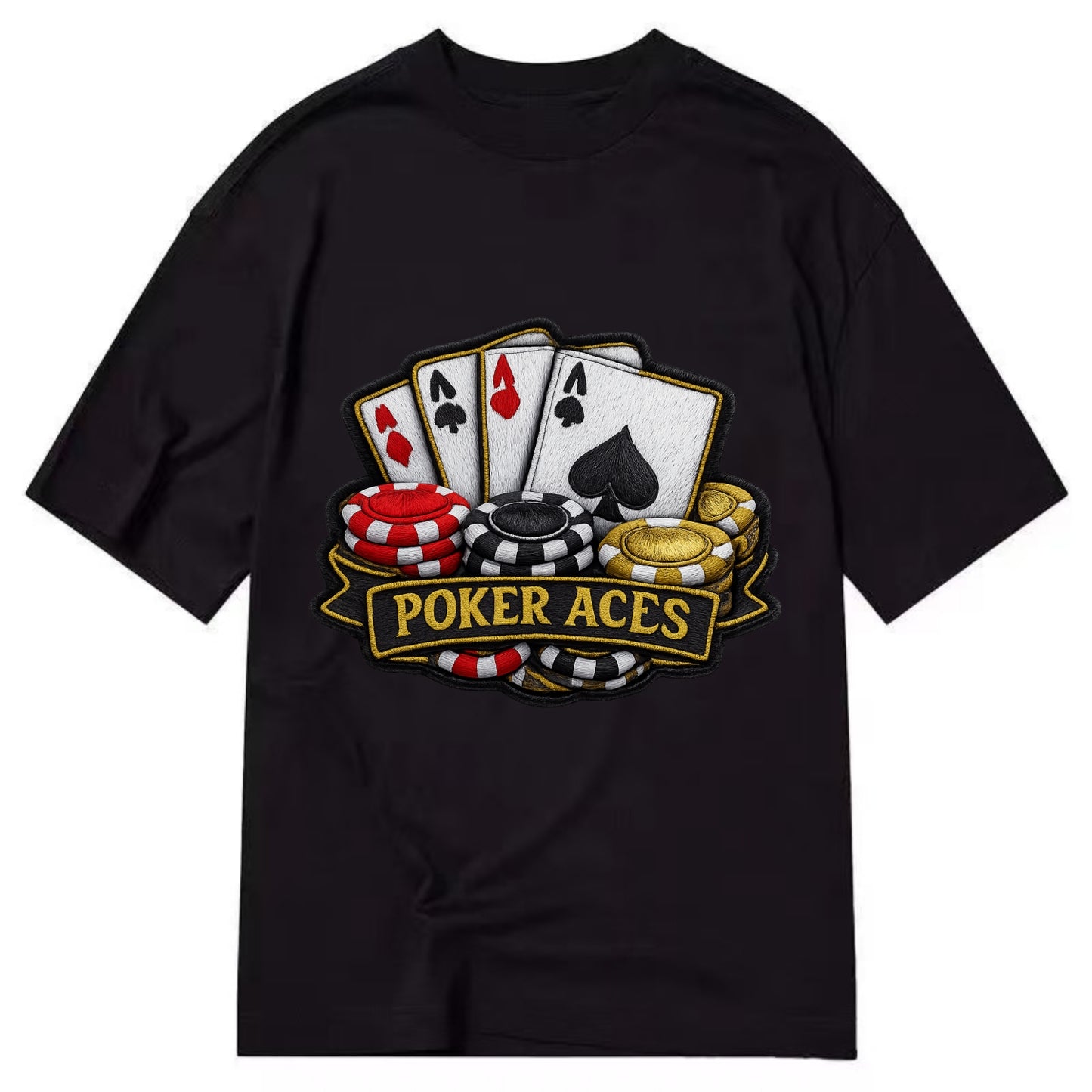 Embroidered patch design - POKER ACES - four aces with chips in red, black and - Classic T-shirt - Black