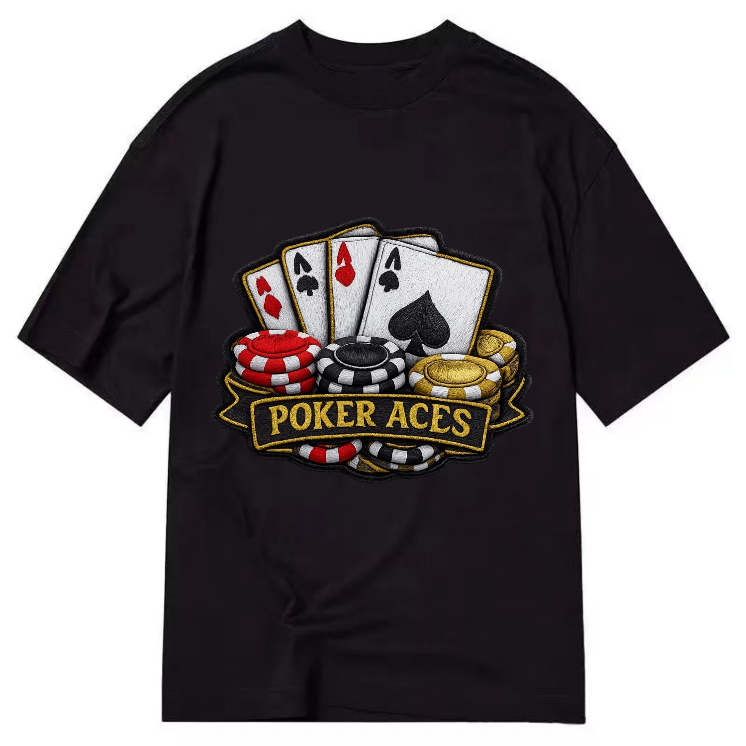 Embroidered patch design - POKER ACES - four aces with chips in red, black and - Classic T-shirt - Black