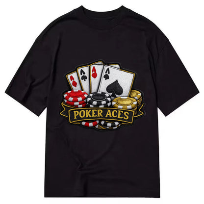 Embroidered patch design - POKER ACES - four aces with chips in red, black and - Classic T-shirt - Black