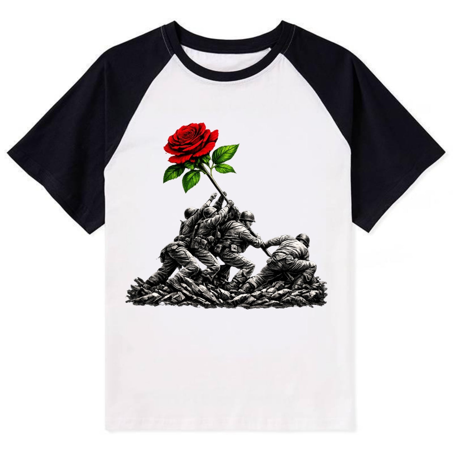 Iwo Jima Rose - Contrast Raglan T-shirt - Black