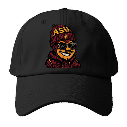 Tempe Sparky wearing Arizona State beanie with fork patch - Baseball Cap For Big Heads - Black