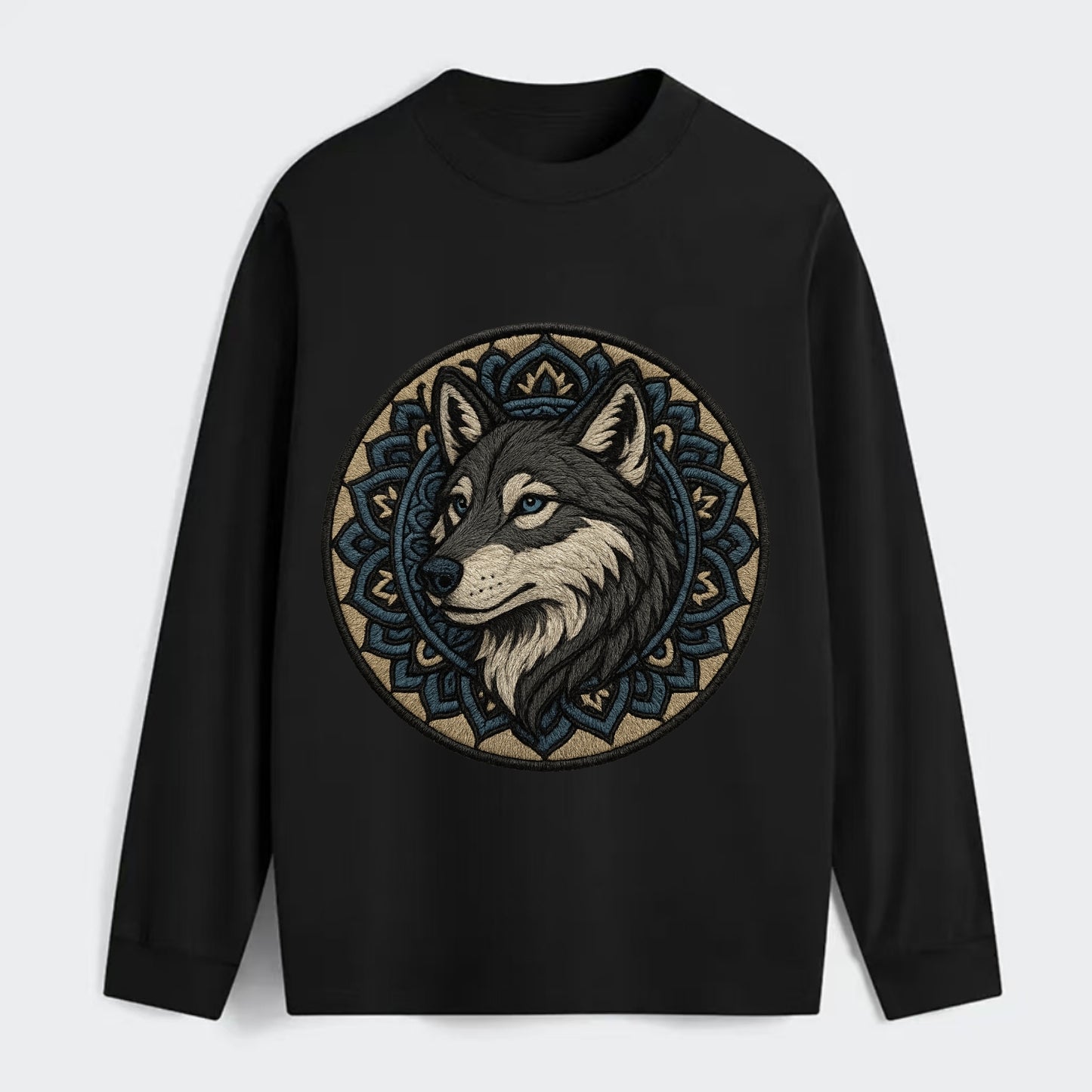 Mandala Wolf Pattern  - Classic Long Sleeve Shirt - Black