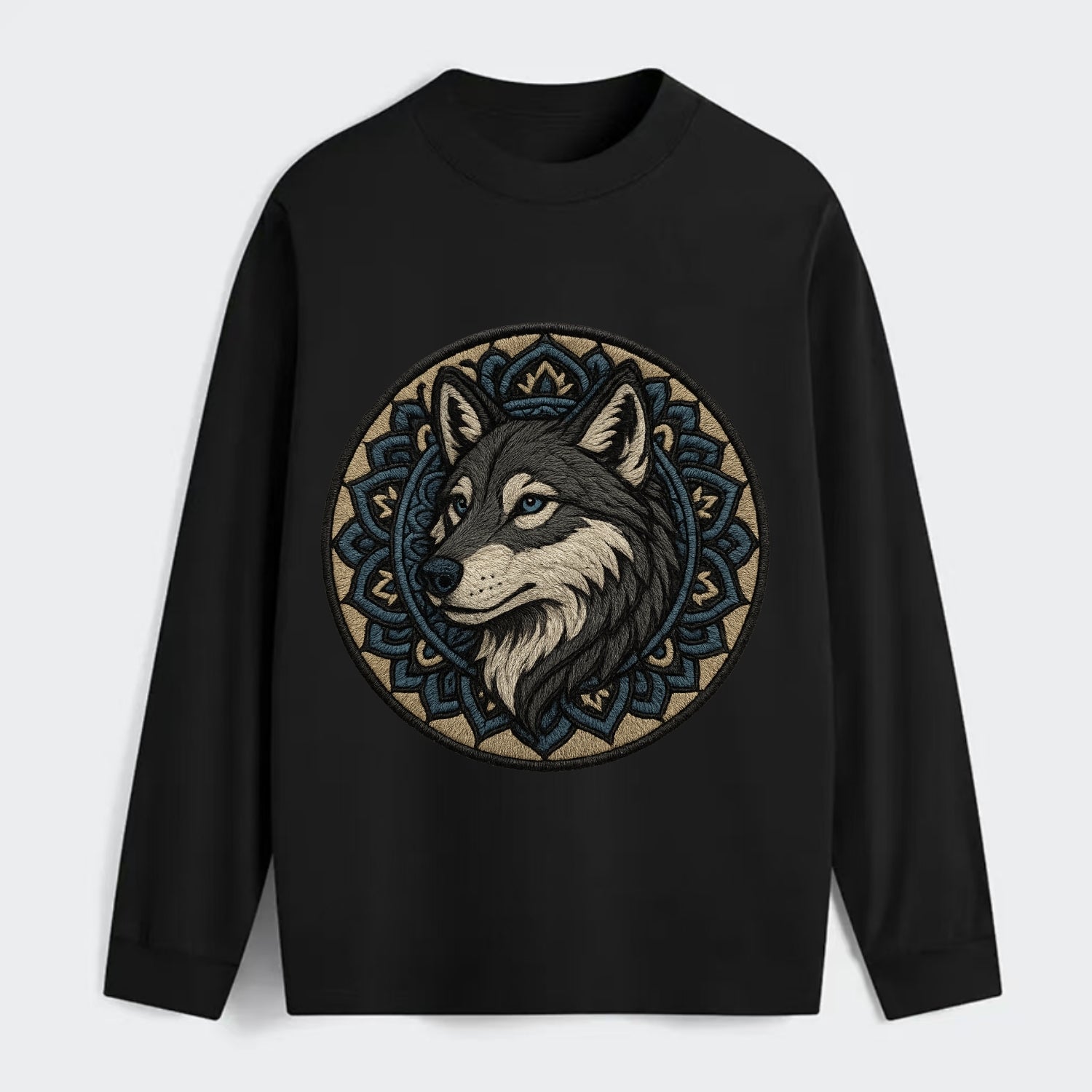 Mandala Wolf Pattern  - Classic Long Sleeve Shirt - Black