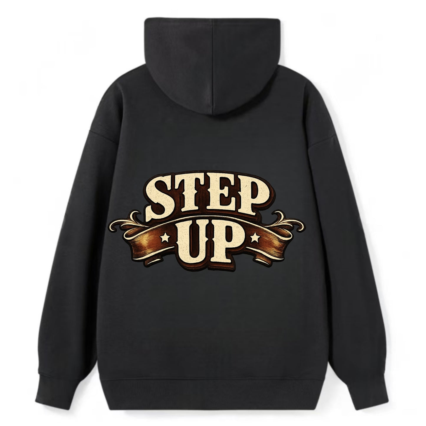 Bold typography design - "STEP UP" - rise to occasion, take charge - Classic Pullover Hoodie - Black