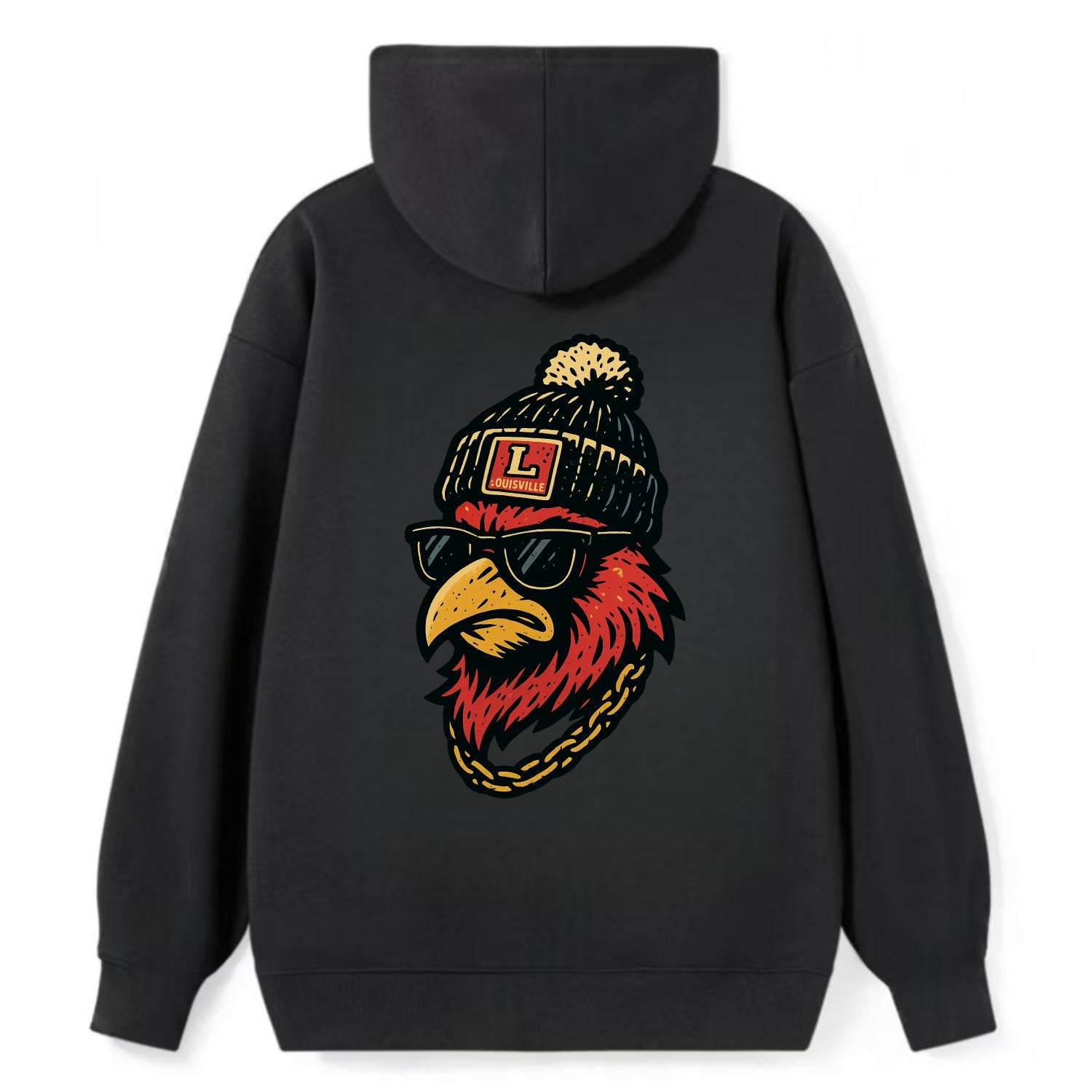 Louisville Cardinal wearing Louisville beanie with L patch - Classic Pullover Hoodie - Black