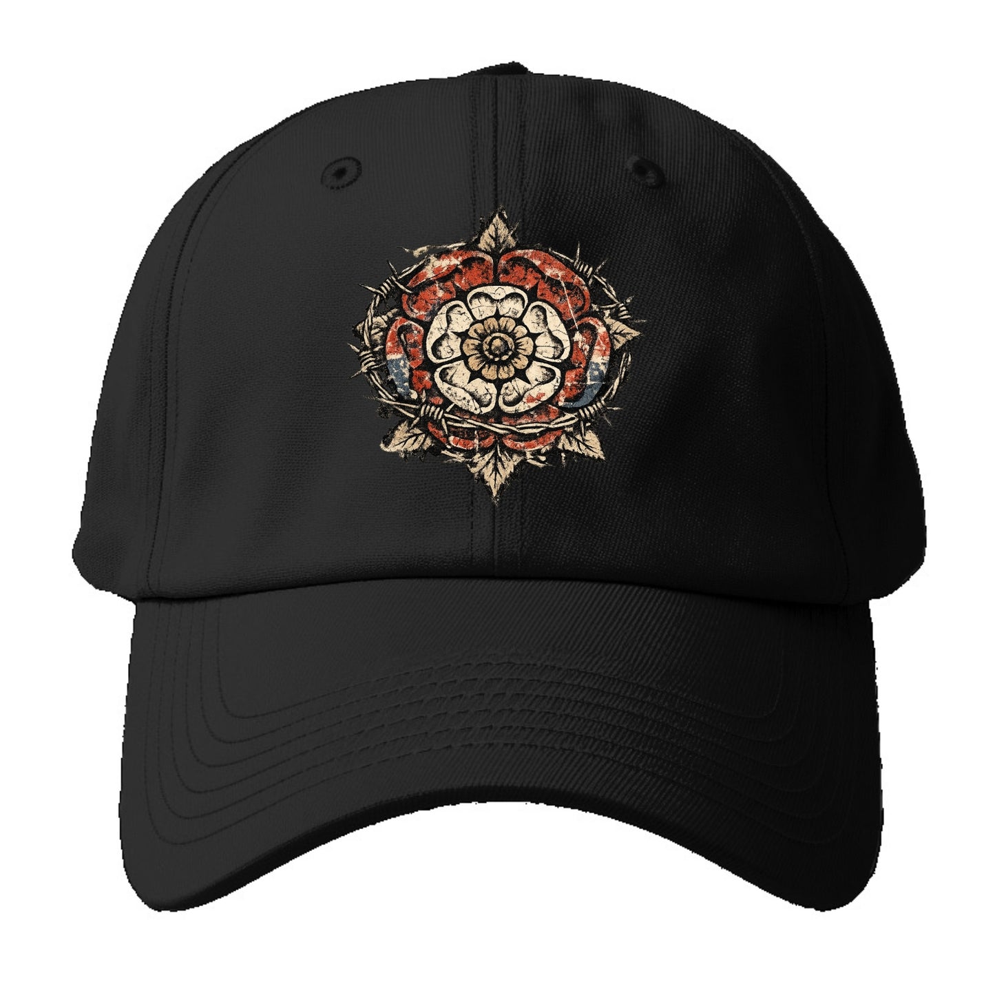 THORNED ROSE | Tudor rose with thorns | Barbed wire integration | - Baseball Cap For Big Heads - Black