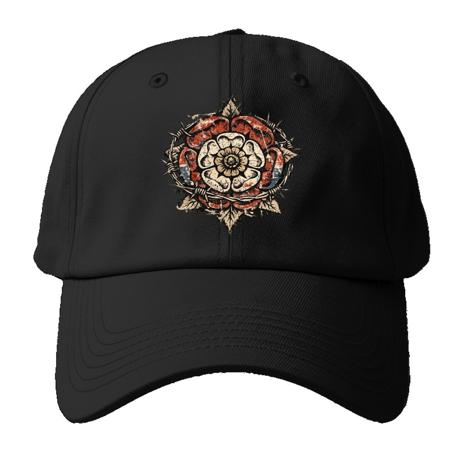 THORNED ROSE | Tudor rose with thorns | Barbed wire integration | - Baseball Cap For Big Heads - Black