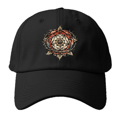THORNED ROSE | Tudor rose with thorns | Barbed wire integration | - Baseball Cap For Big Heads - Black