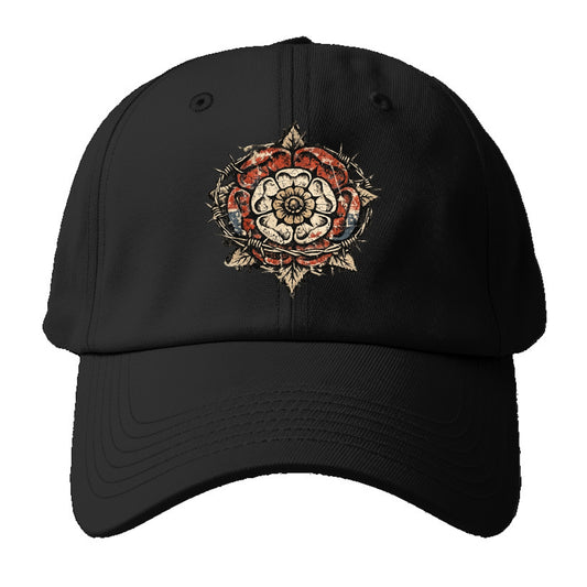 THORNED ROSE | Tudor rose with thorns | Barbed wire integration | - Baseball Cap For Big Heads - Black