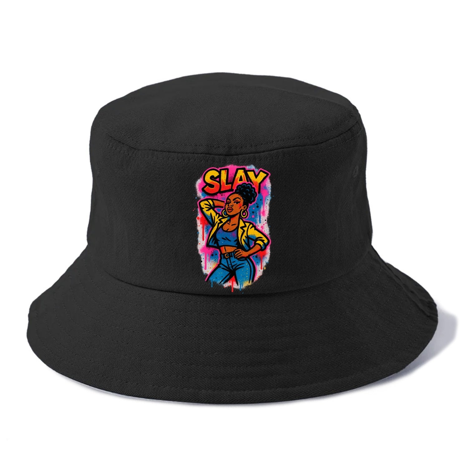 Empowered figure striking confident pose - "slay" culture, fierce and fabulous energy - Bucket Hat - Black