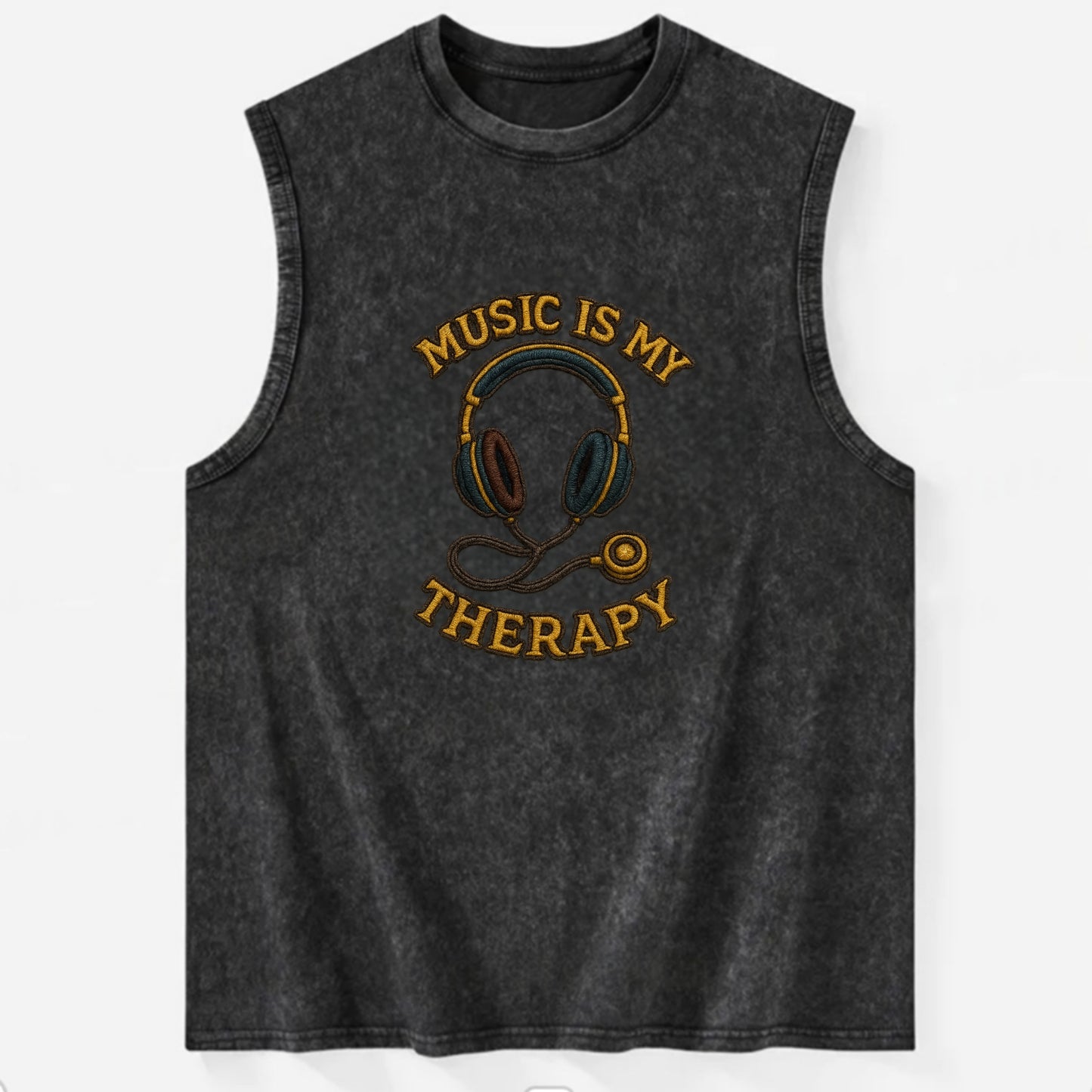 Music Is My Therapy  - Vintage Washed Tank - Black