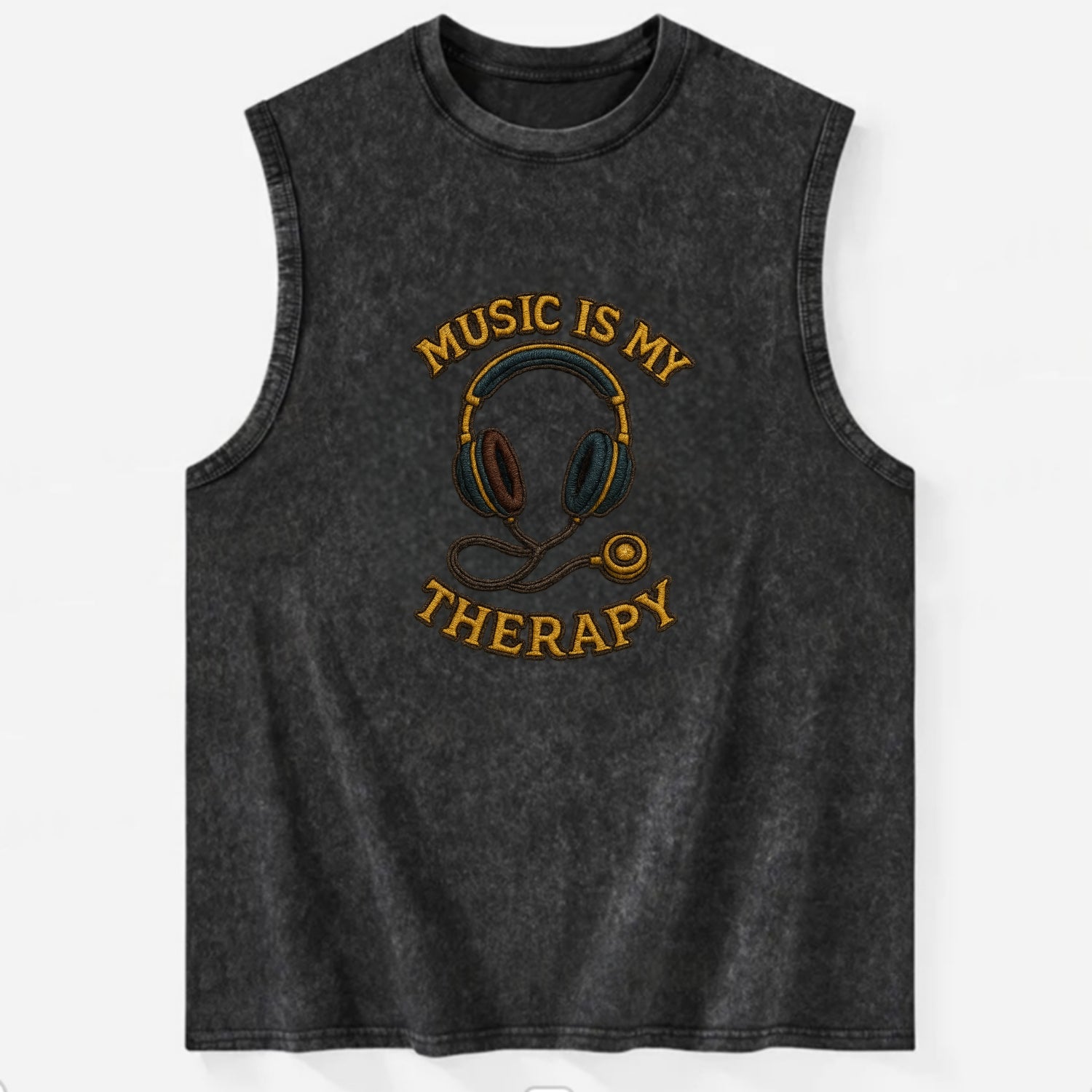 Music Is My Therapy  - Vintage Washed Tank - Black