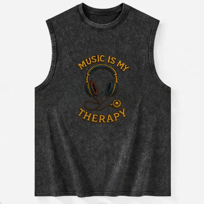 Music Is My Therapy  - Vintage Washed Tank - Black