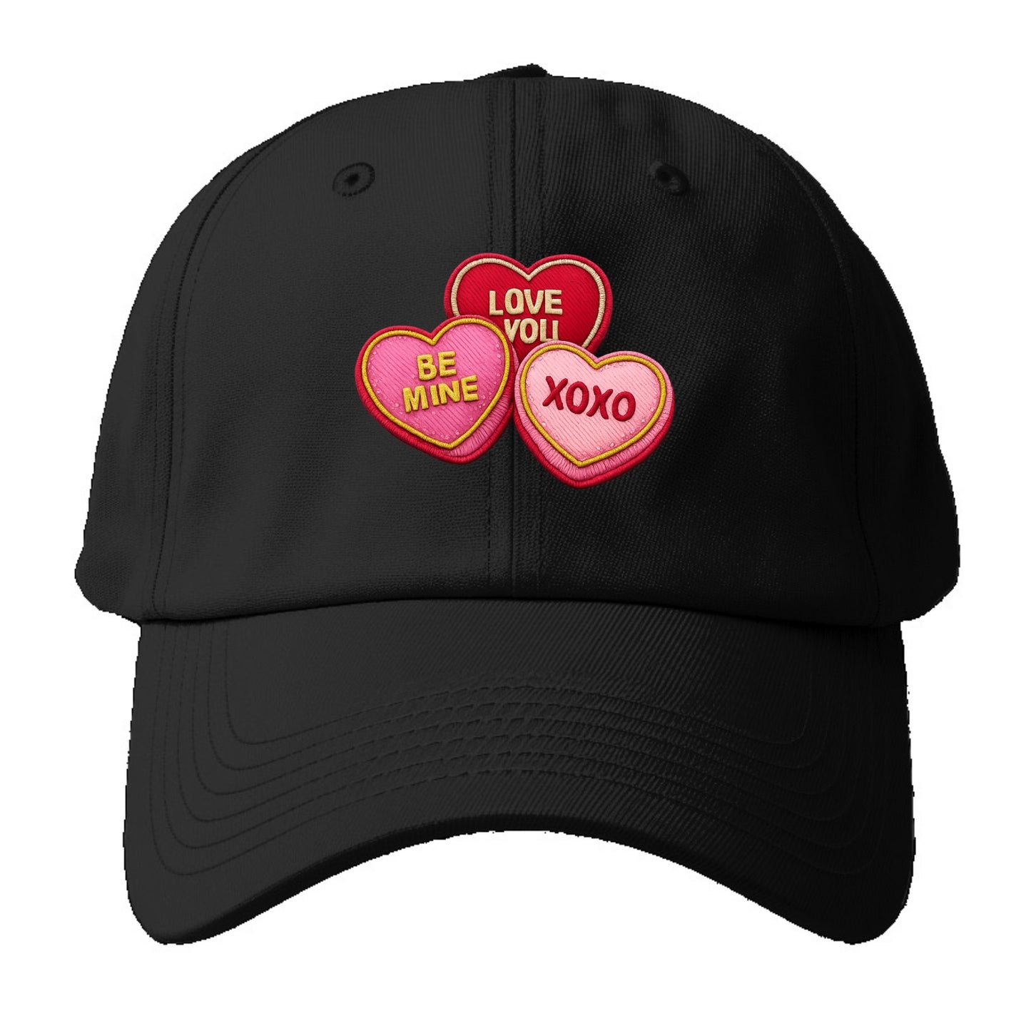 VALENTINES HEARTS - candy hearts in pink and red , love day - Baseball Cap - Black