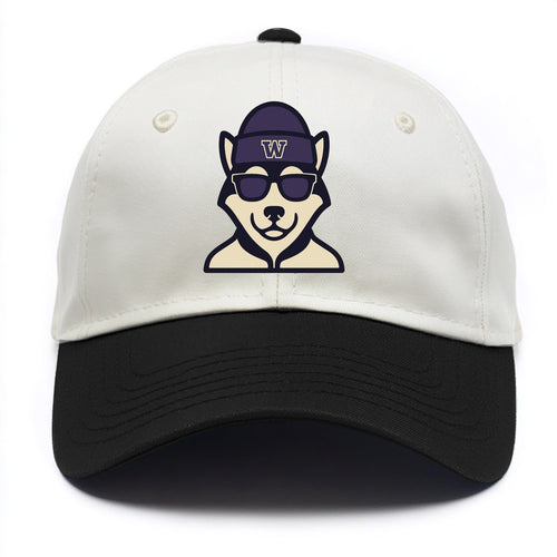 Seattle Husky wearing Washington beanie with W patch - Two Tone Cap
