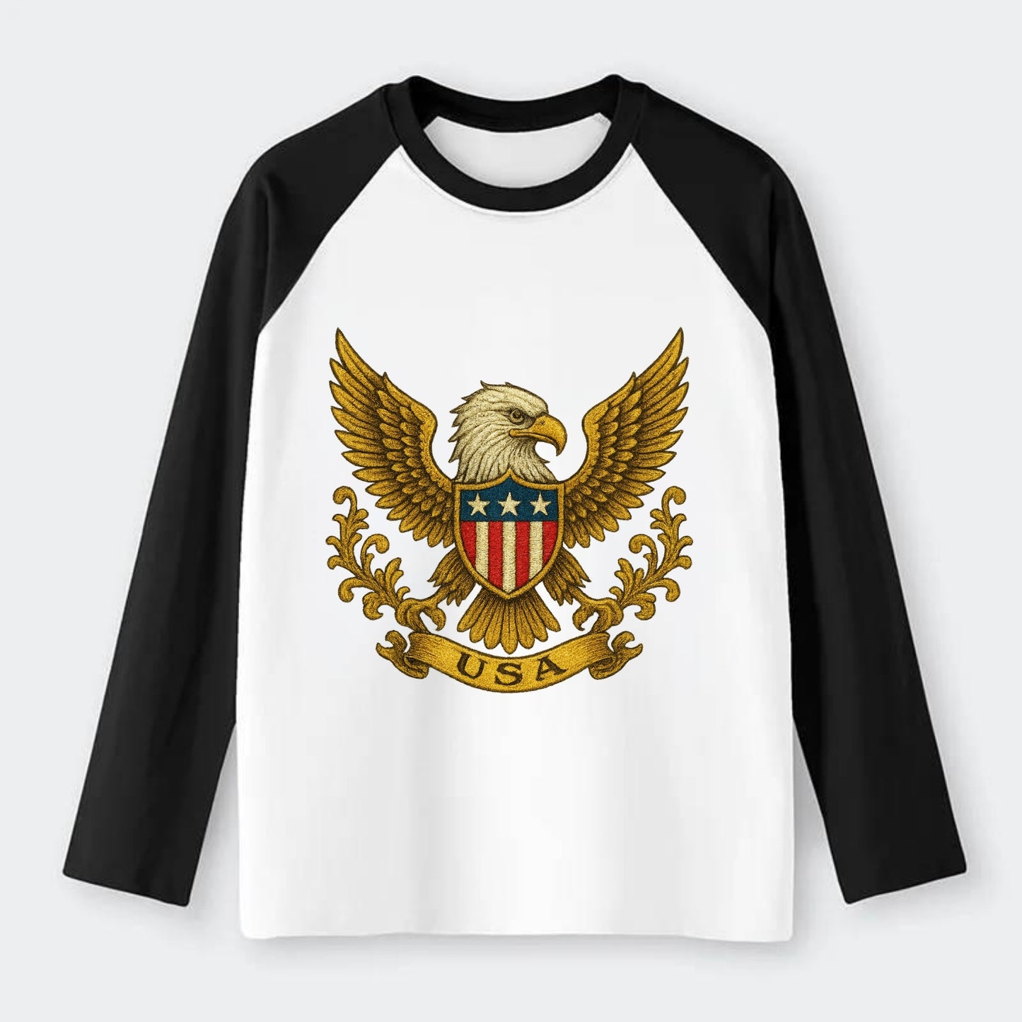 Usa Heritage Eagle Baseball Cap 2 - Raglan Long Sleeve T-Shirt - Black