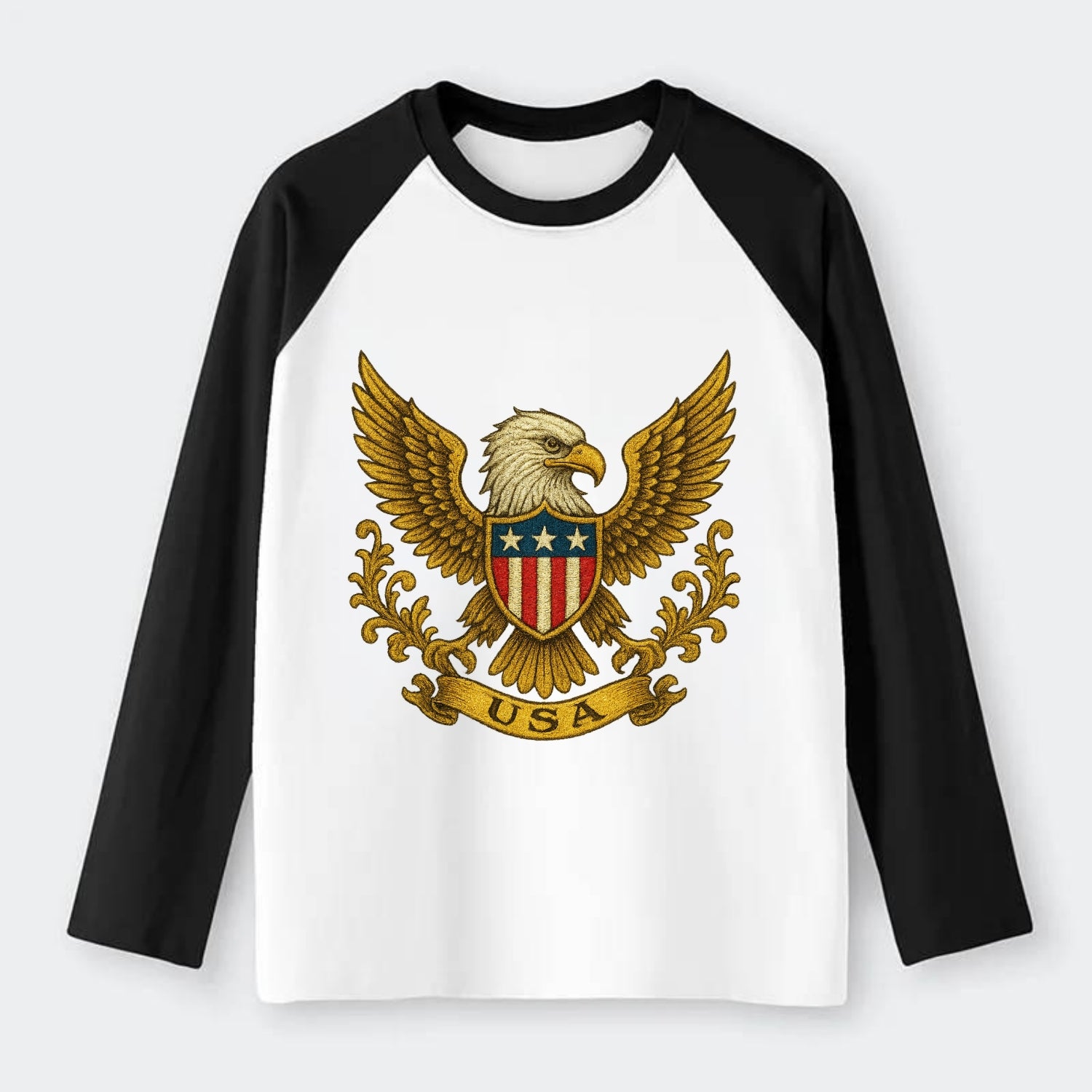 Usa Heritage Eagle Baseball Cap 2 - Raglan Long Sleeve T-Shirt - Black