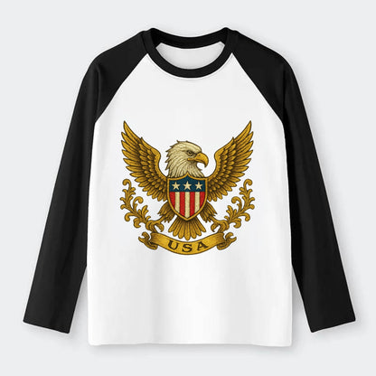 Usa Heritage Eagle Baseball Cap 2 - Raglan Long Sleeve T-Shirt - Black