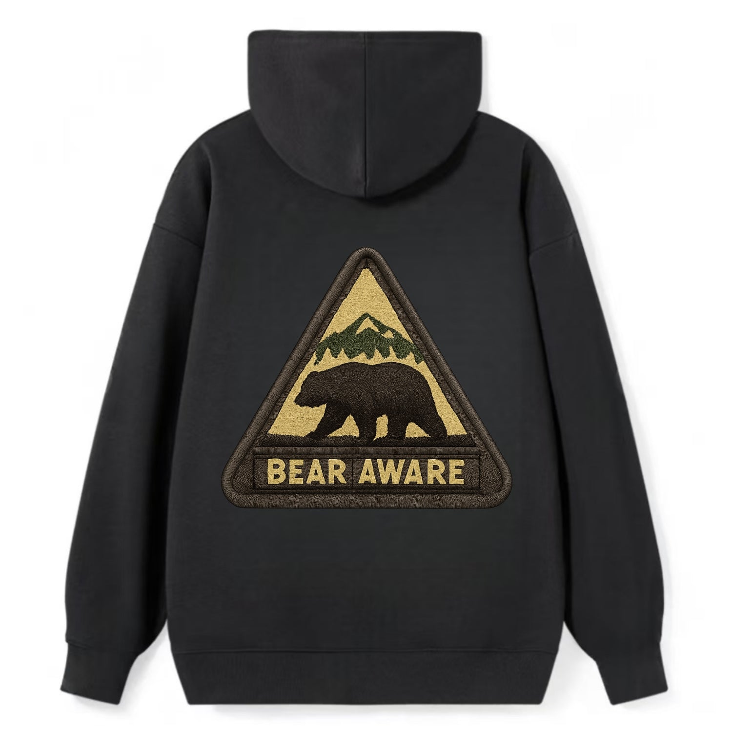 BEAR AWARE - bear silhouette warning in brown and yellow , wilderness - Classic Pullover Hoodie - Black