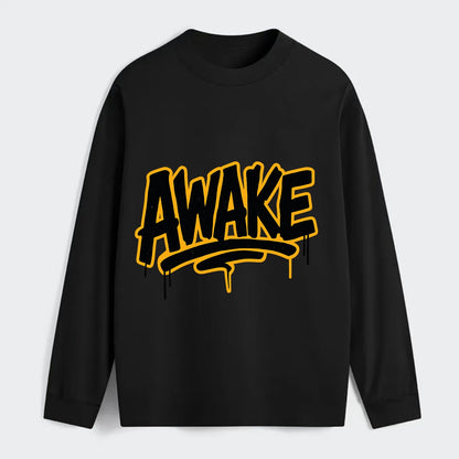 Bold typography design - "AWAKE" - conscious, aware, alert - Classic Long Sleeve Shirt - Black