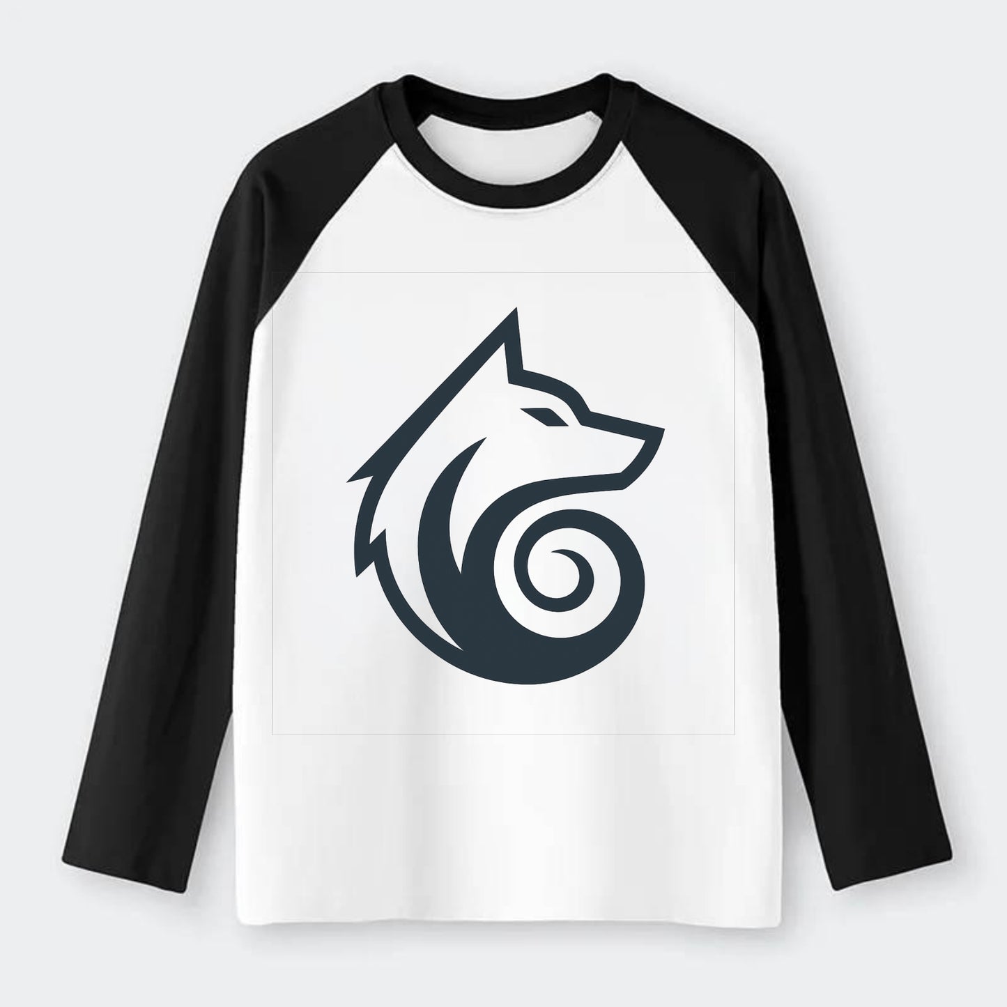 Wind Wolf Spiral  - Raglan Long Sleeve T-Shirt - Black