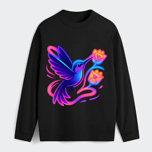 Hummingbird delivering miniature love letters tucked inside flower - Classic Long Sleeve Shirt - Black