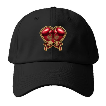 Embroidered patch design - BOXING GLOVES - red boxing gloves crossed in crimson and - Baseball Cap - Black