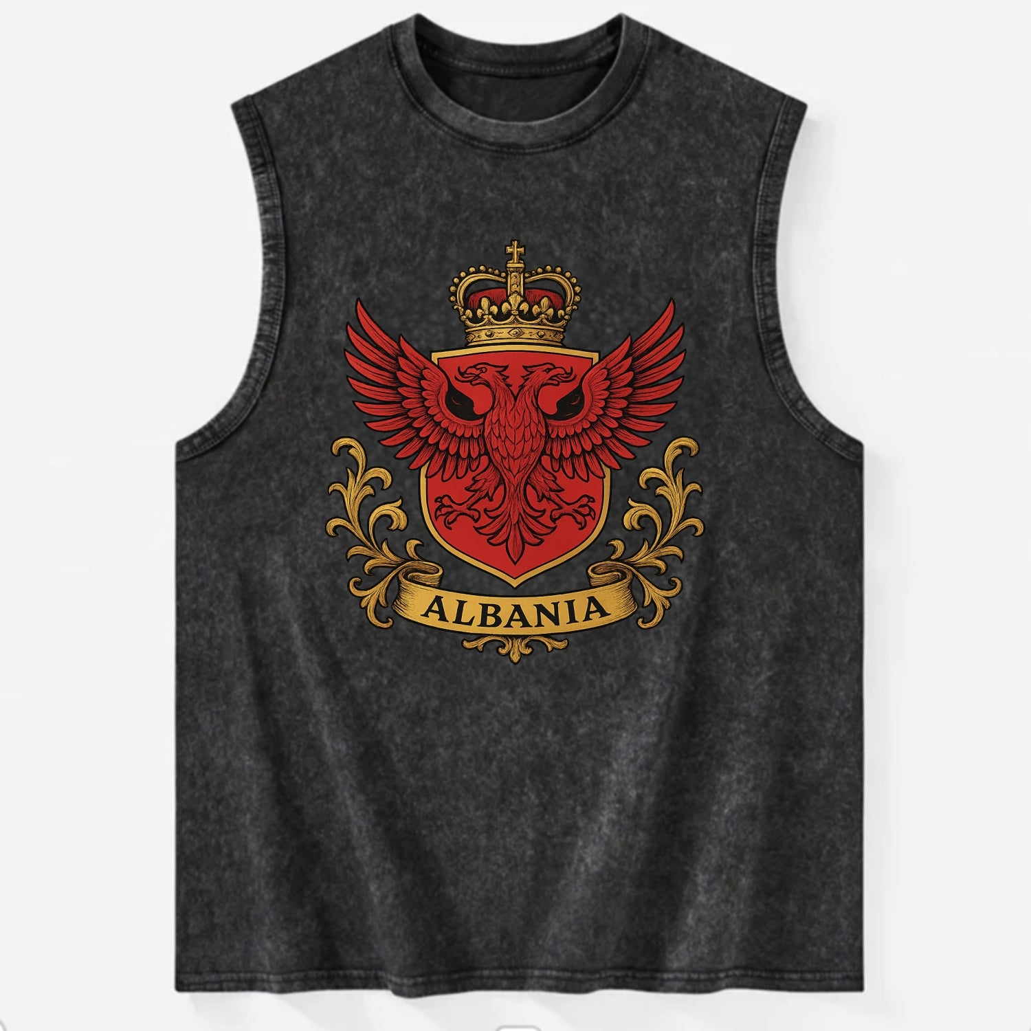 Albania Heritage Badge  - Vintage Washed Tank - Black