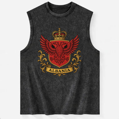 Albania Heritage Badge  - Vintage Washed Tank - Black