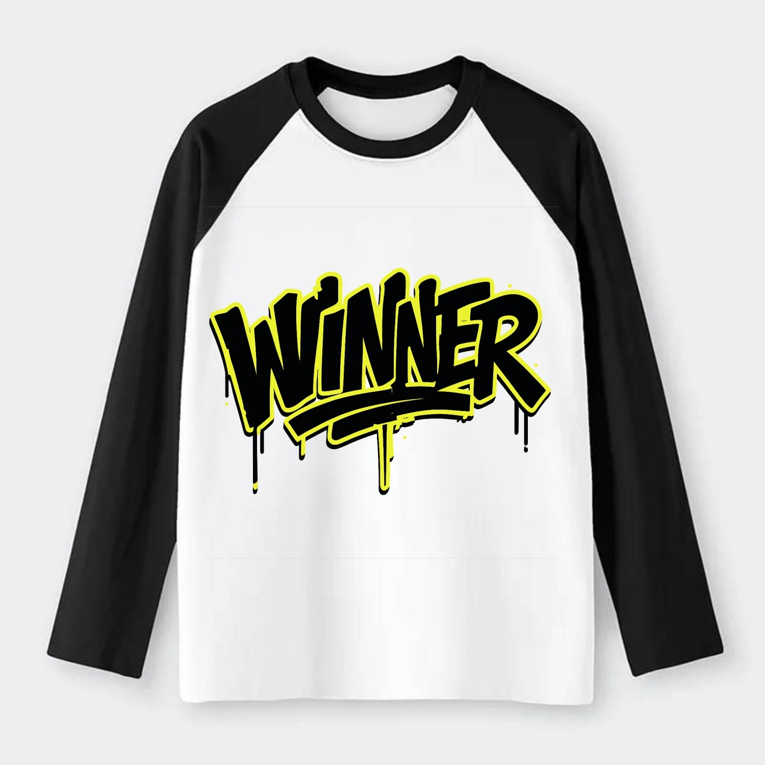 Bold typography design - "WINNER" - victorious mindset, champion - Raglan Long Sleeve T-Shirt - Black