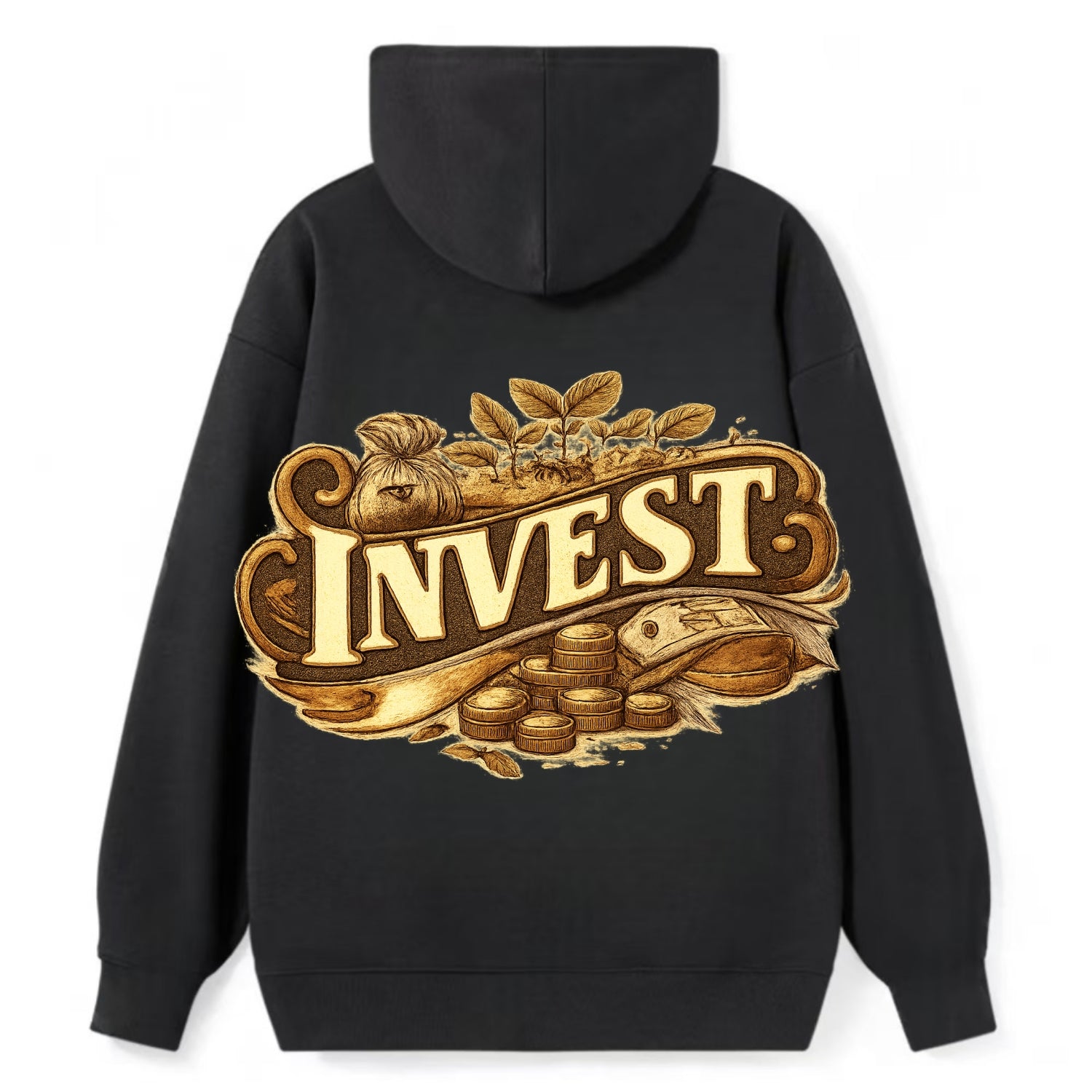 Bold typography design - "INVEST" - growing money, smart decisions - Classic Pullover Hoodie - Black